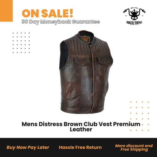 Mens Distress Brown Club Vest Premium Leather