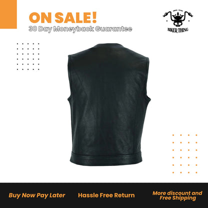 Mens Motorcycle Collarless CLUB VEST® with Black Liner & Zipper Front Closure
