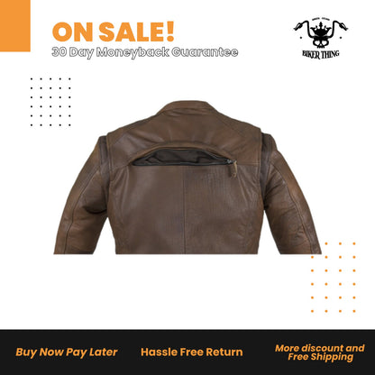 Men's Brown Naked Cowhide Leather Diamond Jacket