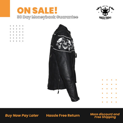 Men's Leather Concealed Carry Racing Jacket W/ Reflective Skulls