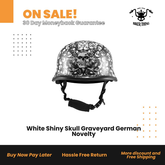 H402-D3-WHITEWhite Shiny Skull Graveyard German Novelty Helmet