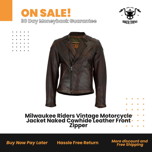 Milwaukee Riders Vintage Motorcycle Jacket Naked Cowhide Leather Front Zipper
