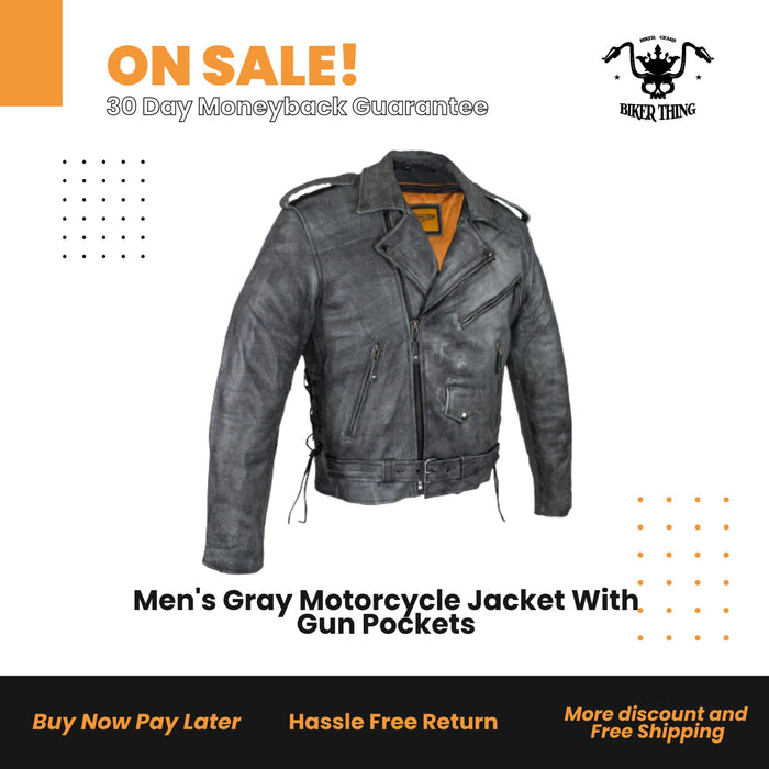 Men's Gray Motorcycle Jacket With Gun Pockets — The Biker Thing LLC