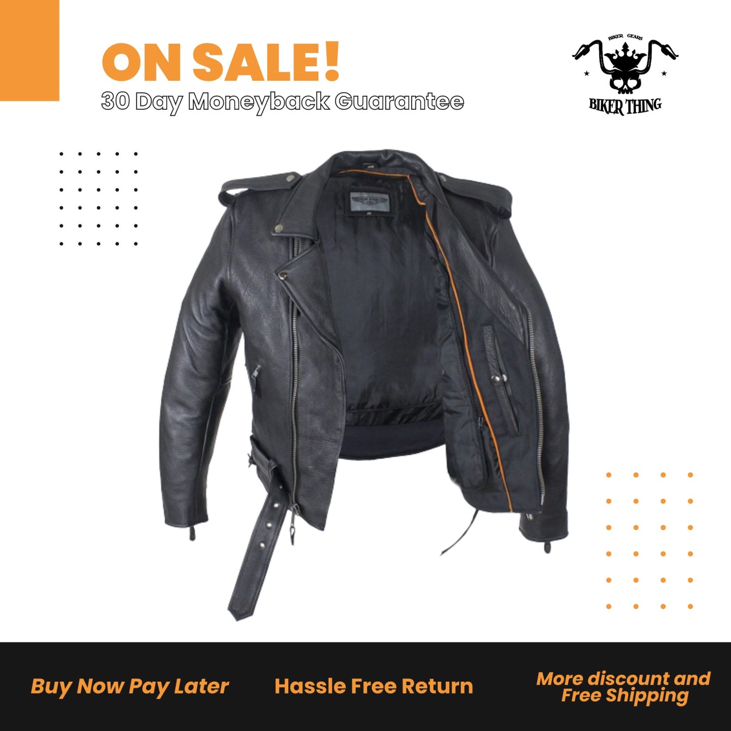 Mens Classic Police Style Motorcycle Jacket With Side Laces