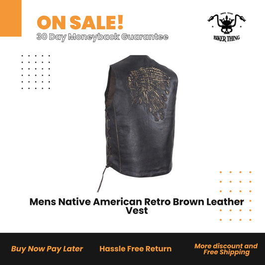 Mens Native American Retro Brown Leather Vest