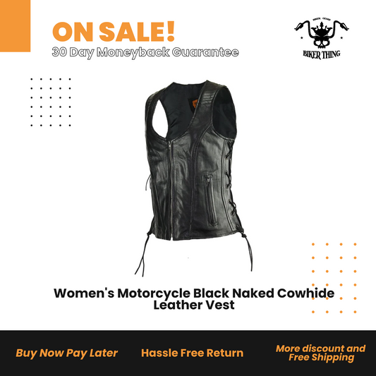 Women's Motorcycle Black Naked Cowhide Leather Vest