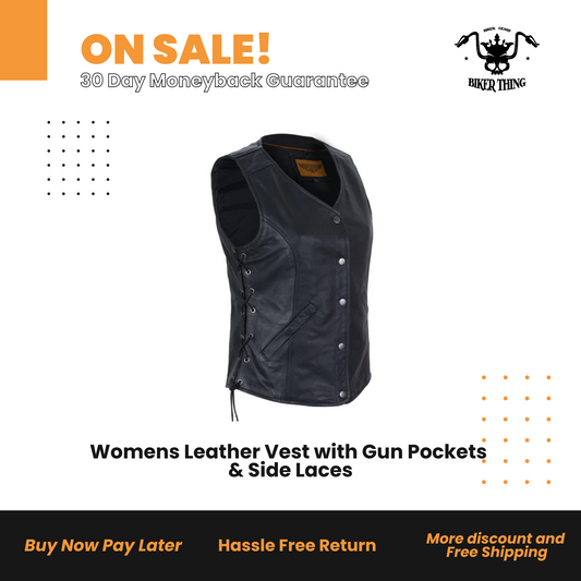 N-LV8506-11 Womens Leather Vest with Gun Pockets & Side Laces