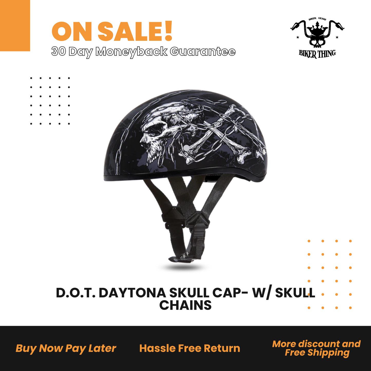 D6-SC D.O.T. DAYTONA SKULL CAP- W/ SKULL CHAINS