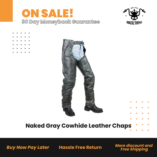 Naked Gray Cowhide Leather Chaps