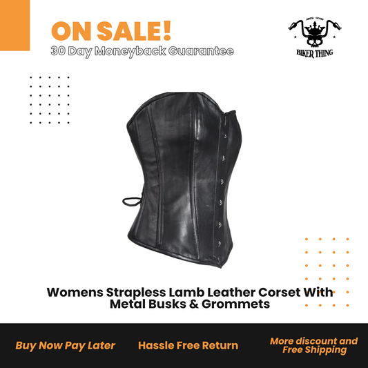 SK1005-07 Womens Strapless Lamb Leather Corset With Metal Busks & Grommets