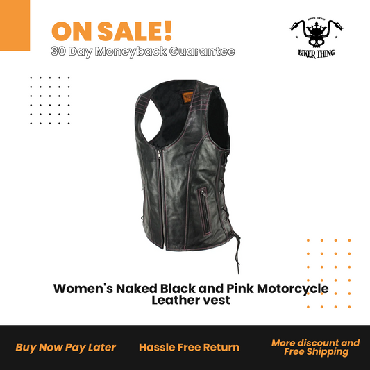 Women's Naked Black and Pink Motorcycle Leather vest