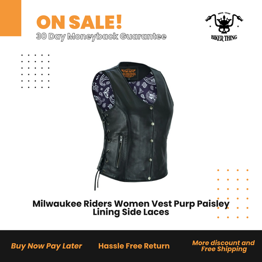 MR-LV8529 Milwaukee Riders Women Vest Purp Paisley Lining Side Laces