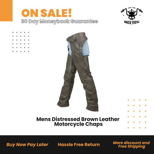 Mens Distressed Brown Leather Motorcycle Chaps