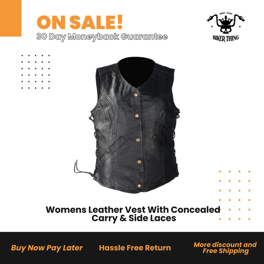 LV8506-SS Womens Leather Vest With Concealed Carry & Side Laces
