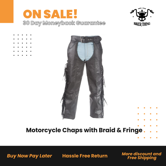 C337-RC Motorcycle Chaps with Braid & Fringe