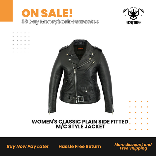 DS850 WOMEN'S CLASSIC PLAIN SIDE FITTED M/C STYLE JACKET