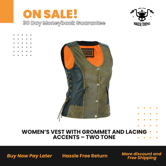DS298 WOMEN’S VEST WITH GROMMET AND LACING ACCENTS – TWO TONE