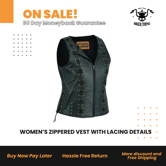 Product Image Download DS233 WOMEN’S ZIPPERED VEST WITH LACING DETAILS