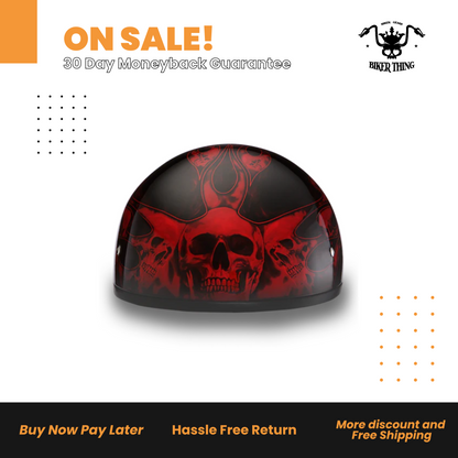 D6-SFR D.O.T. DAYTONA SKULL CAP- W/ SKULL FLAMES RED