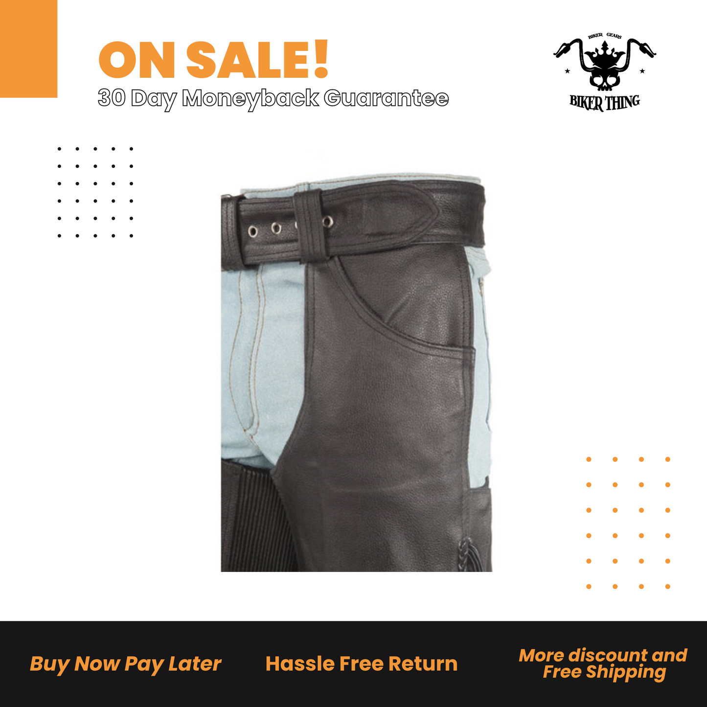 Biker Leather Chaps With Braid & Fringe