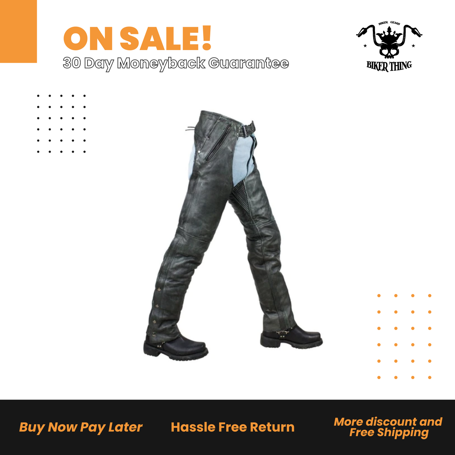 Naked Gray Cowhide Leather Chaps