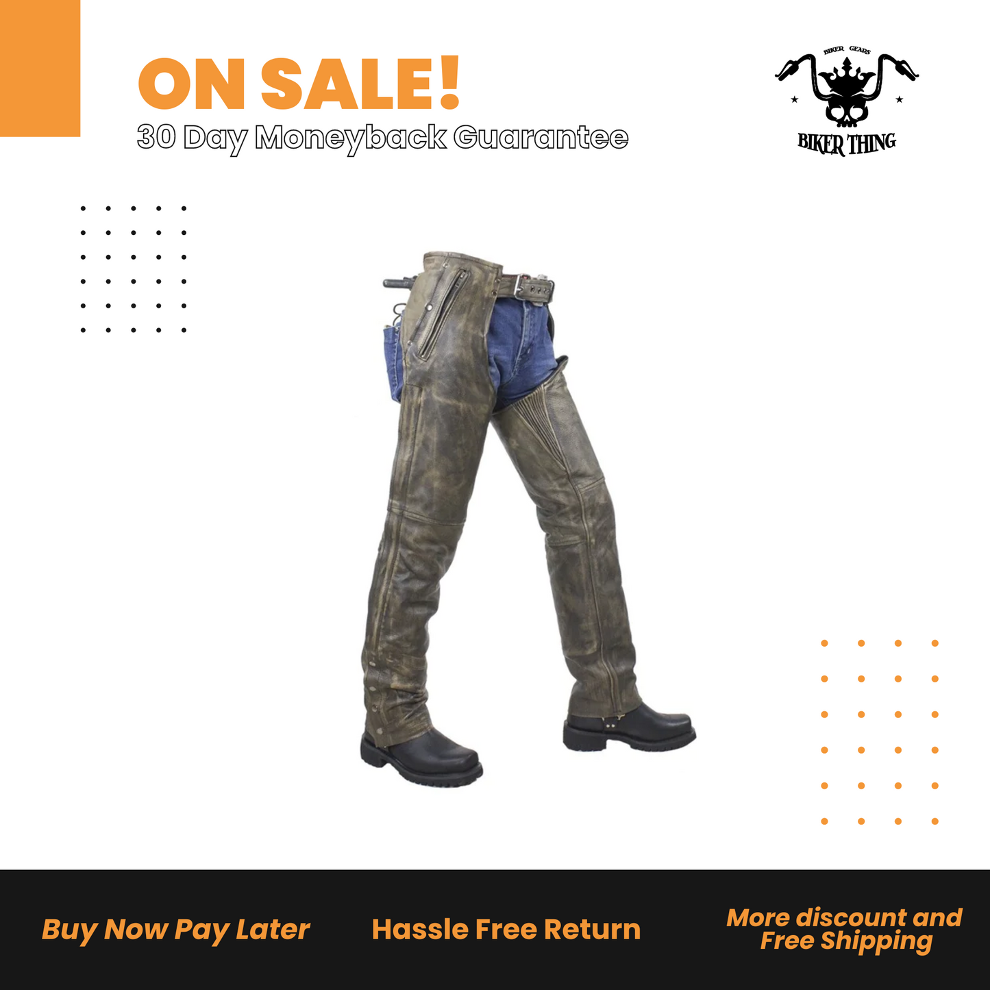 Mens Distressed Brown Leather Motorcycle Chaps