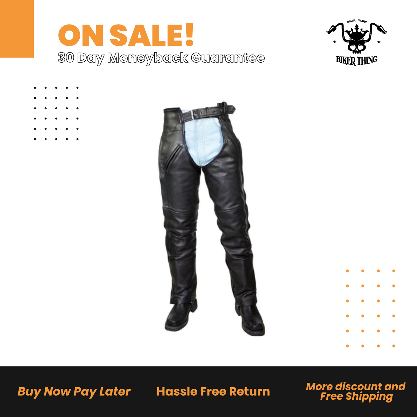 Black Naked Cowhide Leather Chaps W/ Mesh Lining