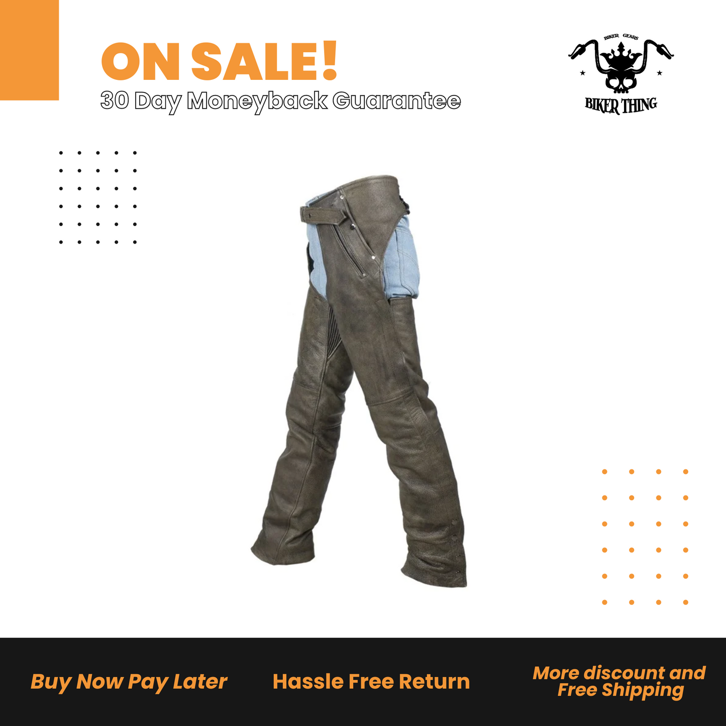 Mens Distressed Brown Leather Motorcycle Chaps