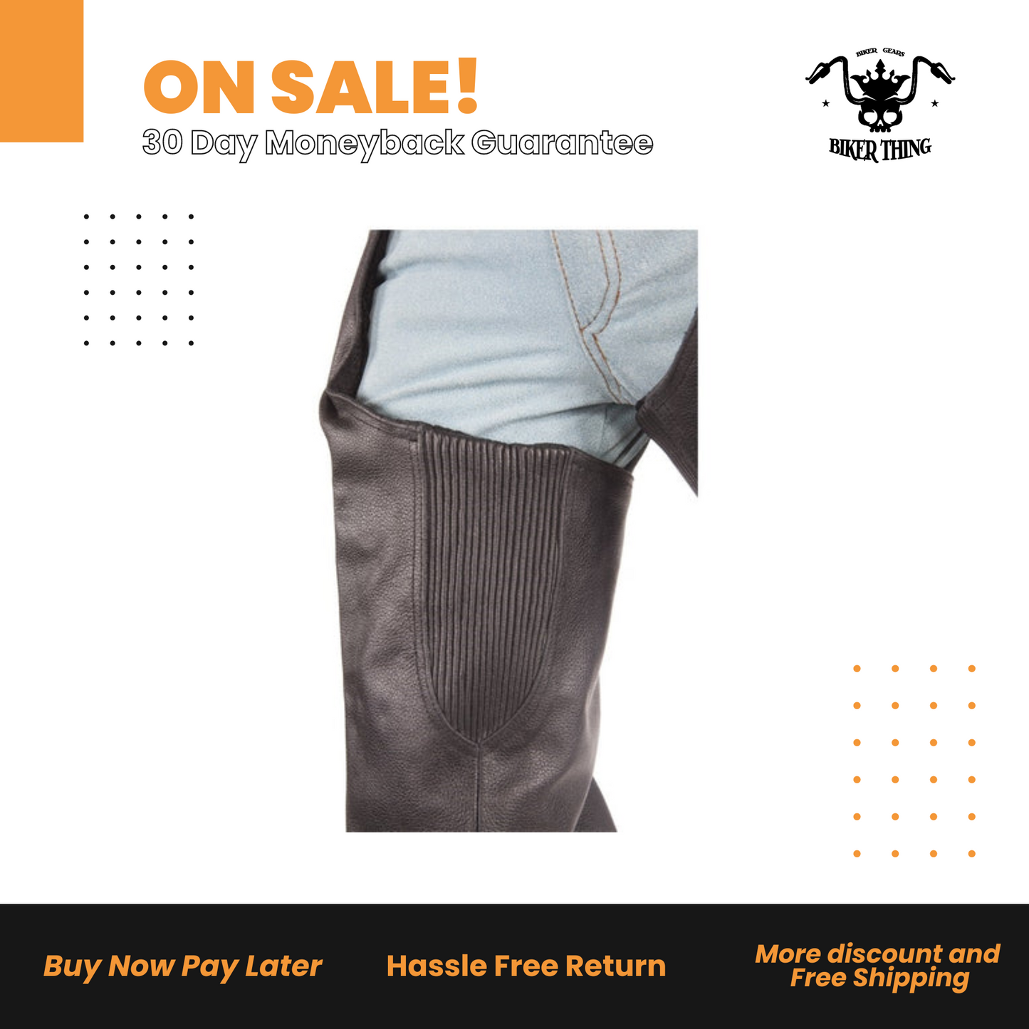 Biker Leather Chaps With Braid & Fringe