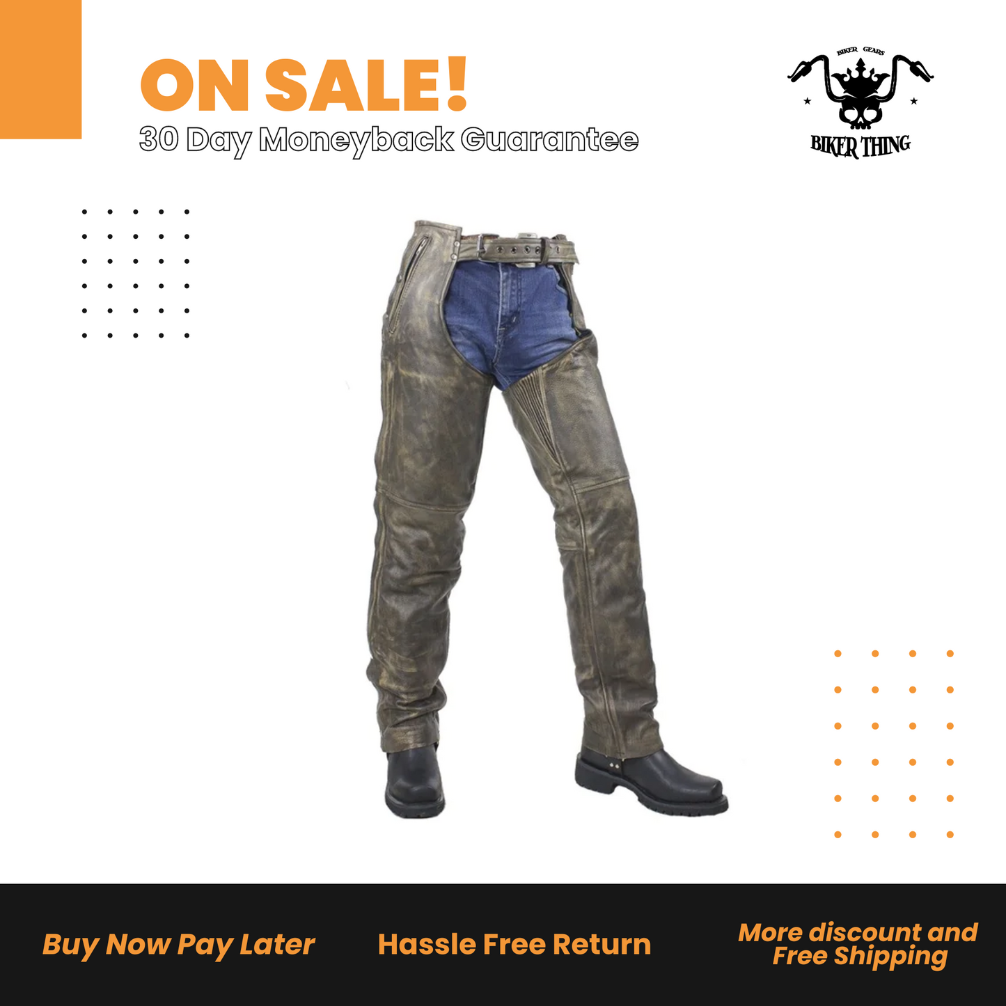 Mens Distressed Brown Leather Motorcycle Chaps
