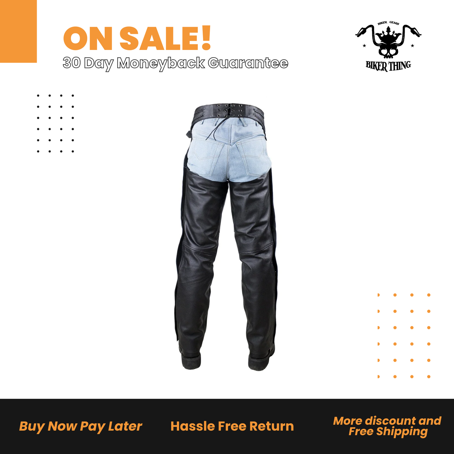 Braided Naked Cowhide Leather Chaps W Mesh & Zipout Lining - Black