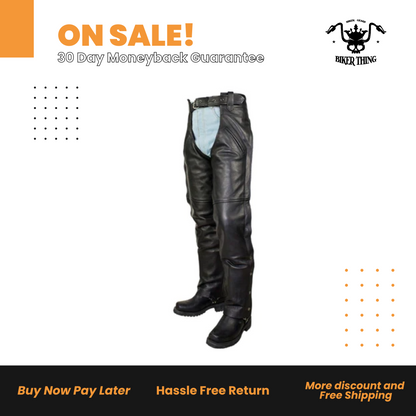 Black Naked Cowhide Leather Chaps W/ Mesh Lining