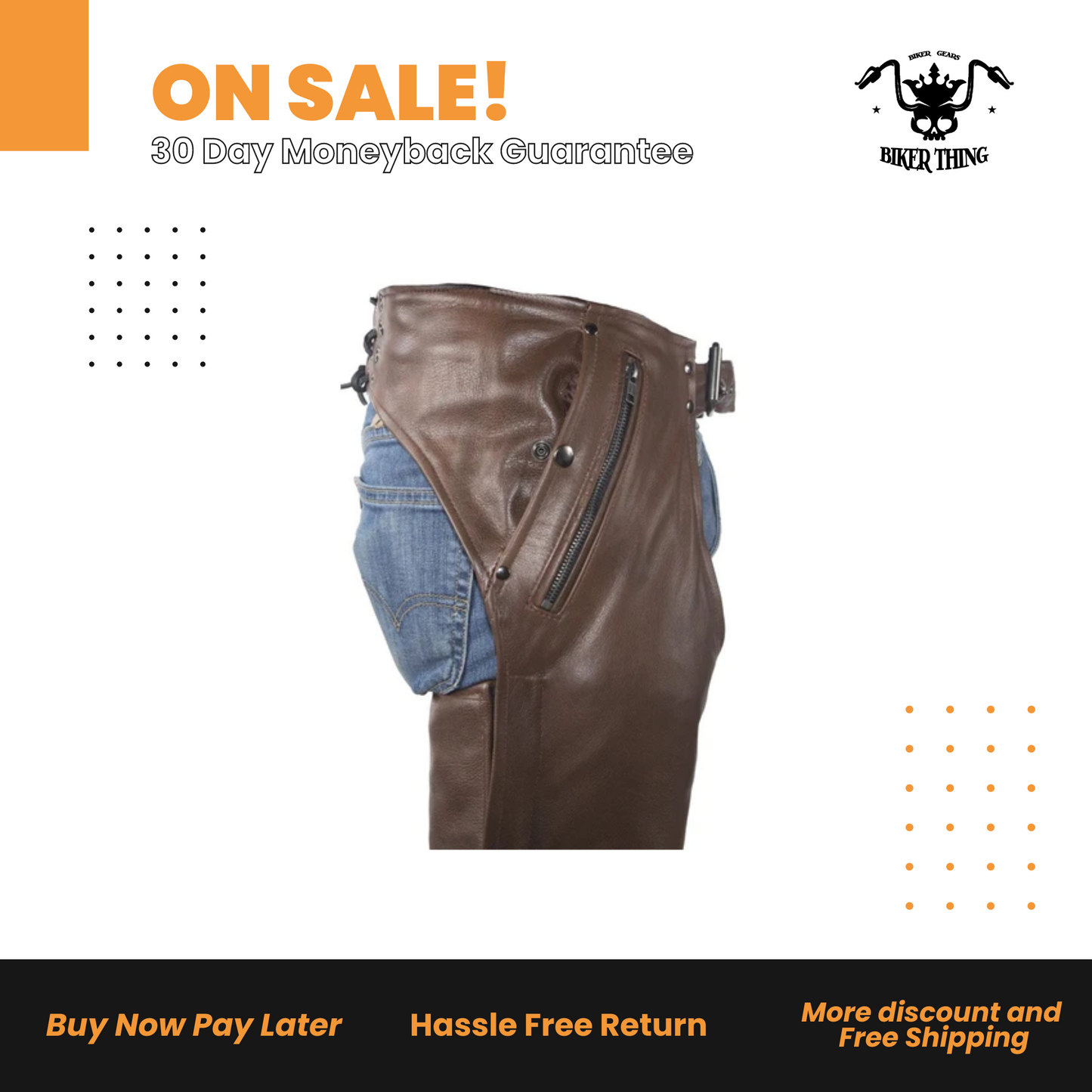 Brown Leather Chaps With Removable Liner
