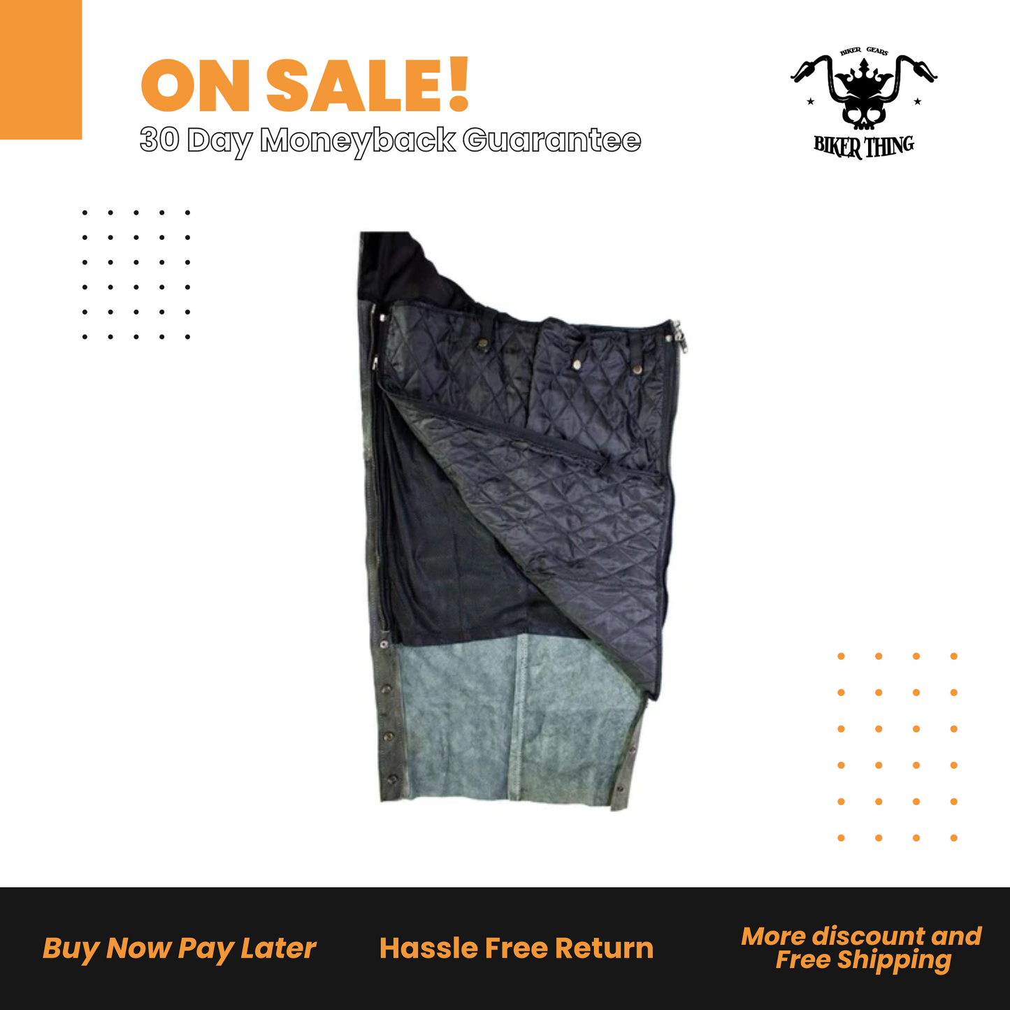 Naked Gray Cowhide Leather Chaps