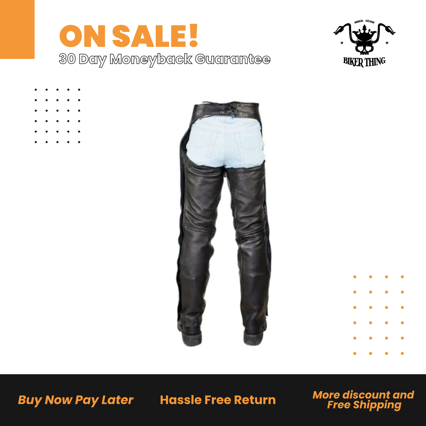Black Naked Cowhide Leather Chaps W/ Mesh Lining