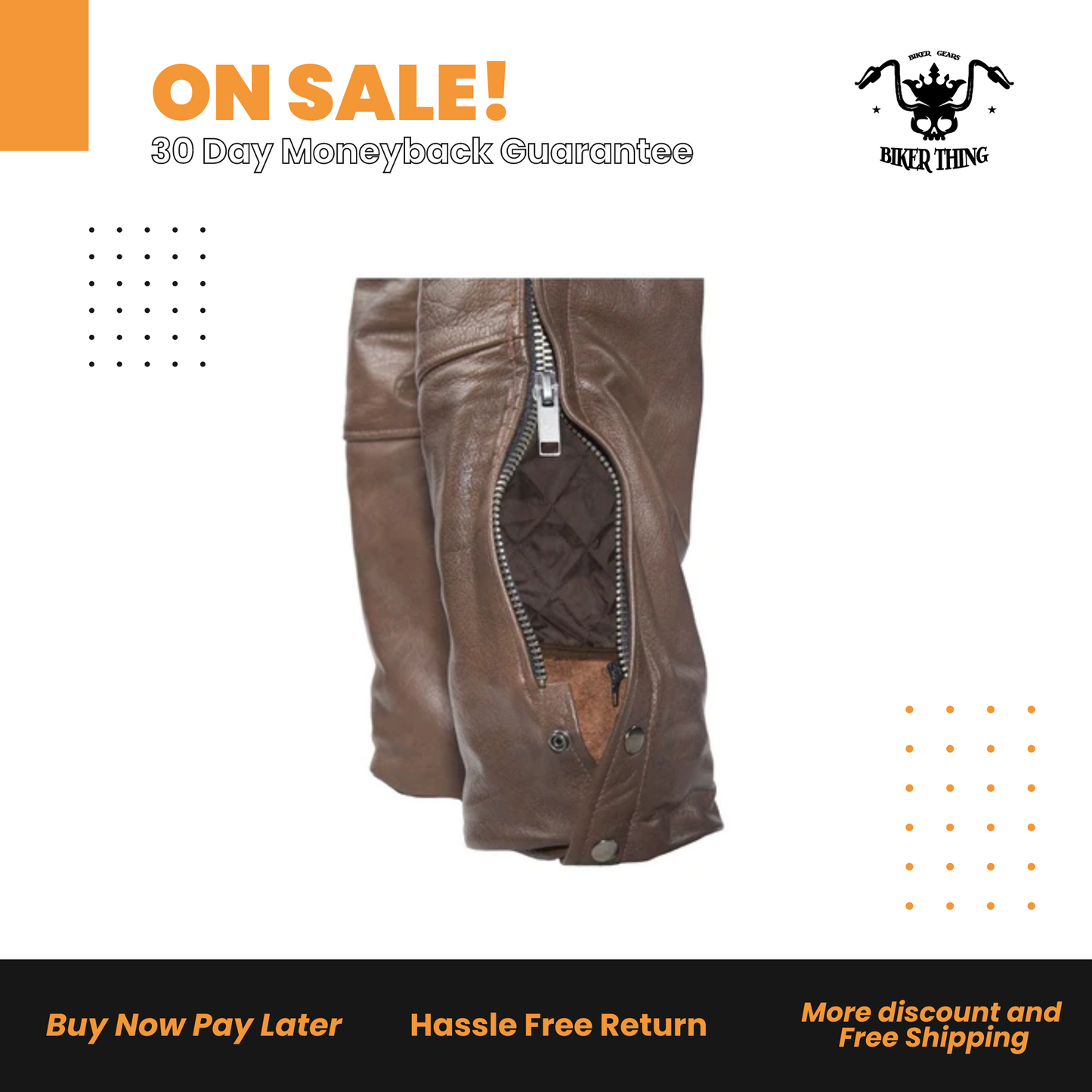 Brown Leather Chaps With Removable Liner