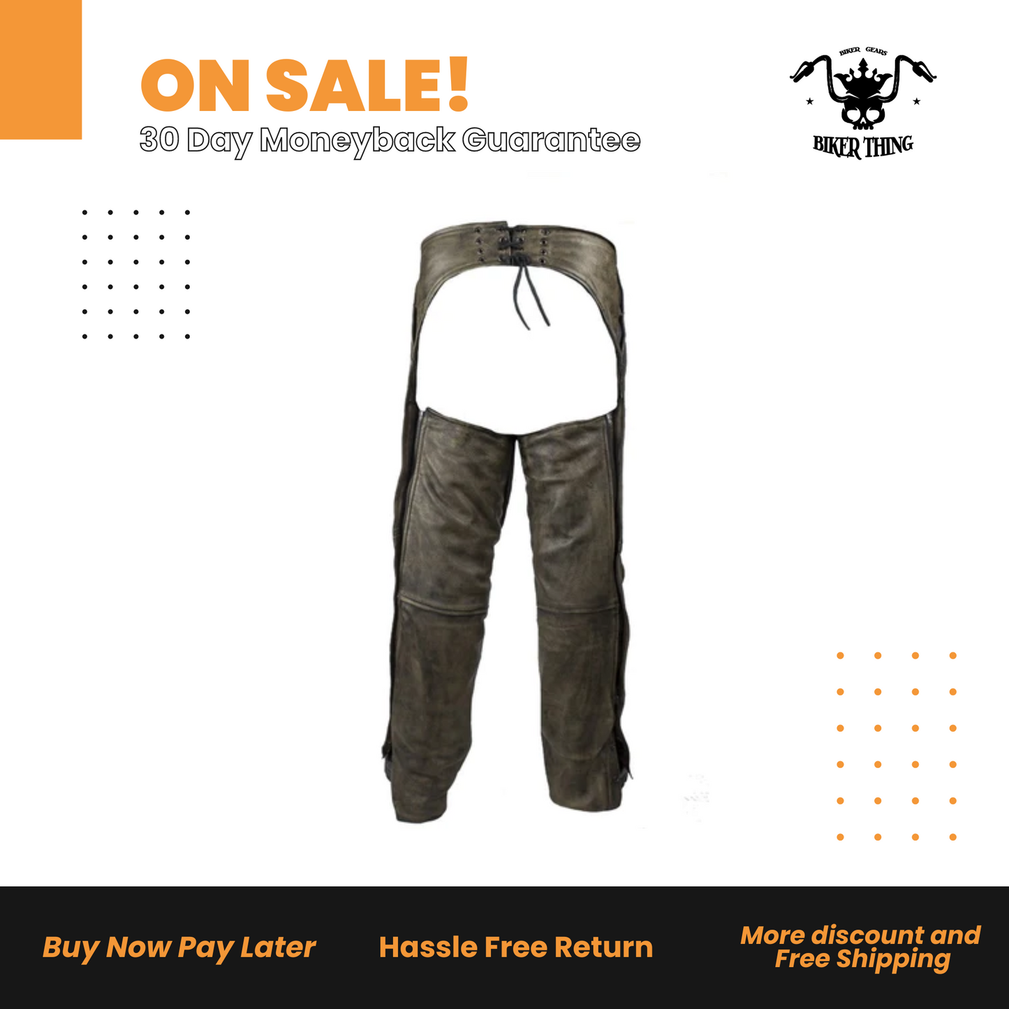 Mens Distressed Brown Leather Motorcycle Chaps
