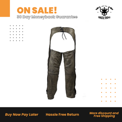 Mens Distressed Brown Leather Motorcycle Chaps