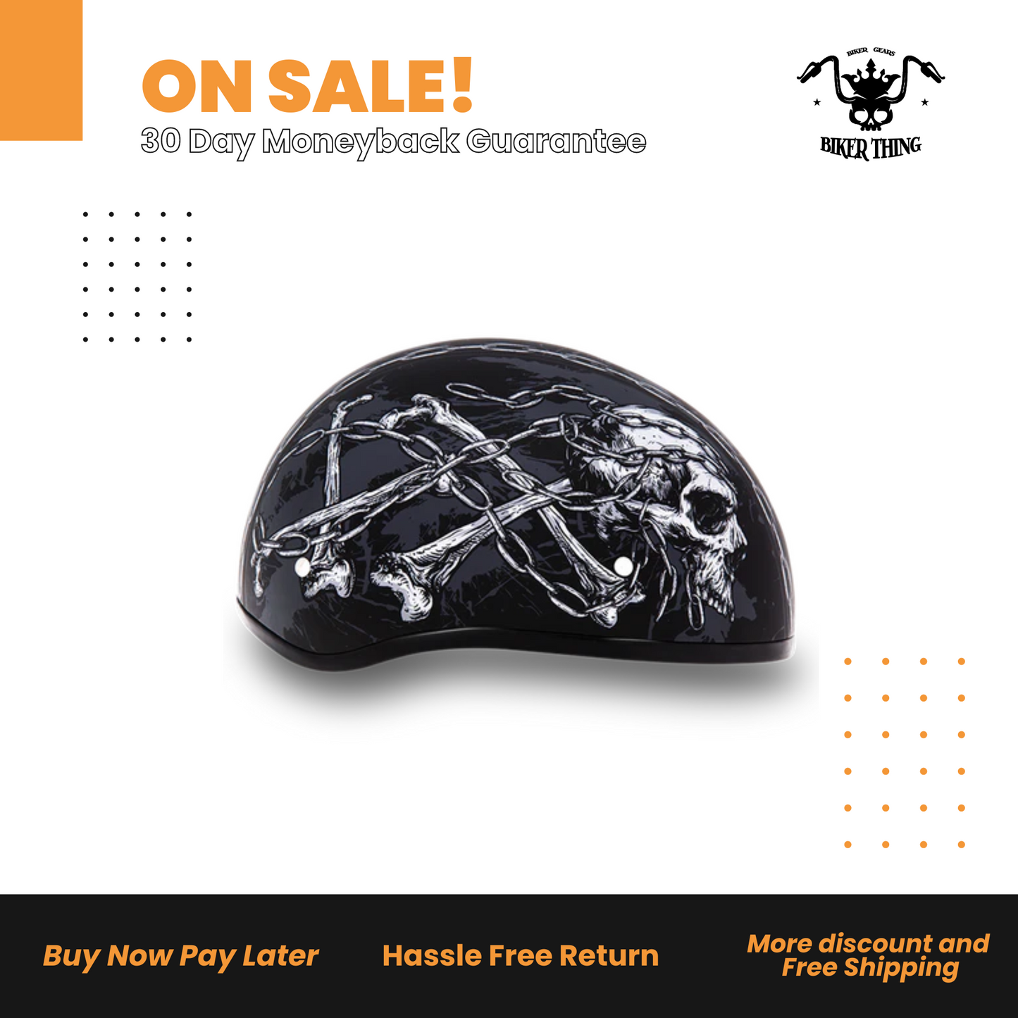 D6-SC D.O.T. DAYTONA SKULL CAP- W/ SKULL CHAINS