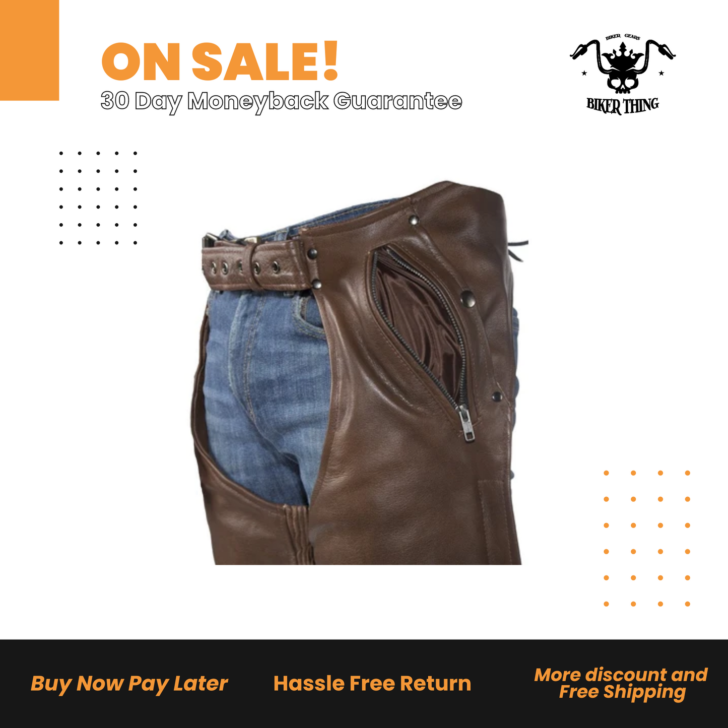 Brown Leather Chaps With Removable Liner