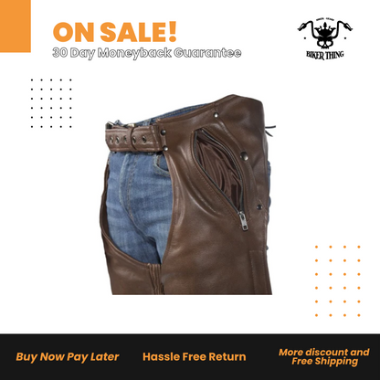 Brown Leather Chaps With Removable Liner