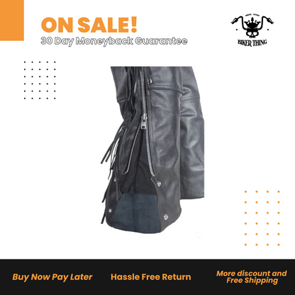 C337-RC Motorcycle Chaps with Braid & Fringe