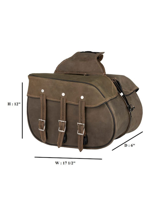 SD4045-NS-BRN24 Genuine Vintage Brown Naked Leather Concealed Carry Saddlebag No-Studs