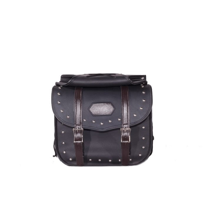 PVC Motorcycle Saddlebag With Studs & Brown Straps - The Biker Thing  LLC